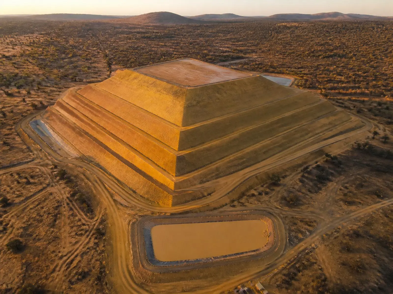 Aerial view of a mine tailings storage facility